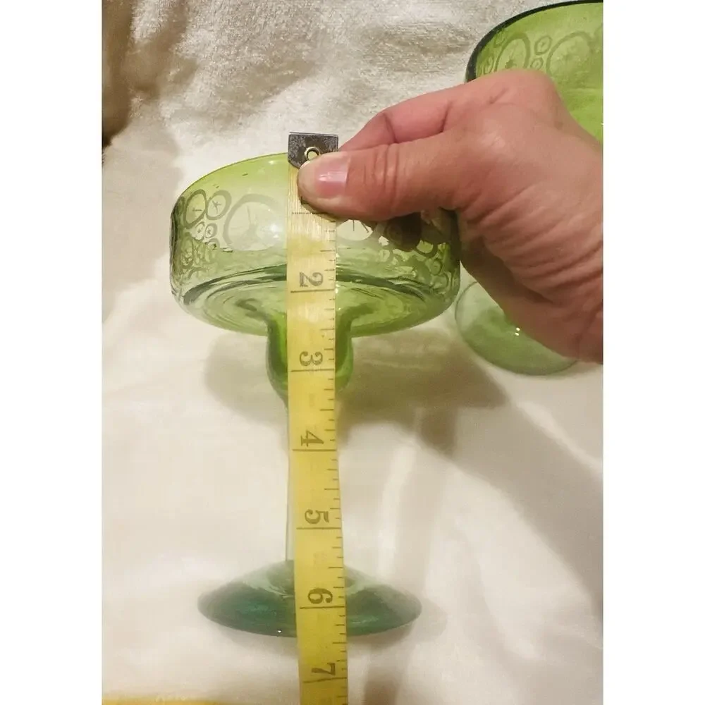 Authentic Mexican Hand Blown Green Margarita Glasses Set of 2 Limes Barware